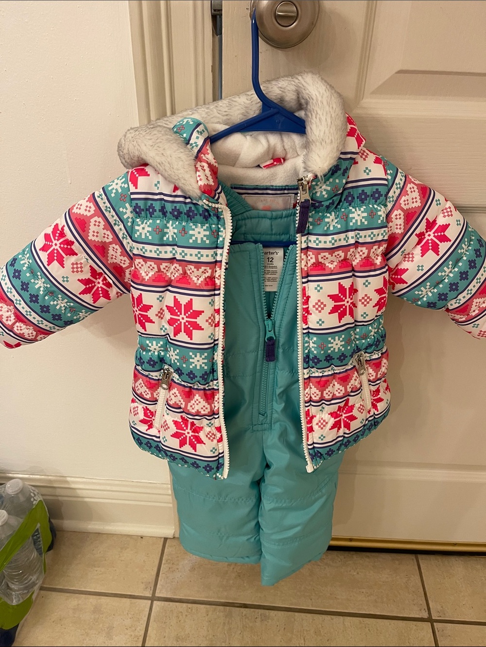 Carter's Teal and Pink Patterned Toddler Snowsuit